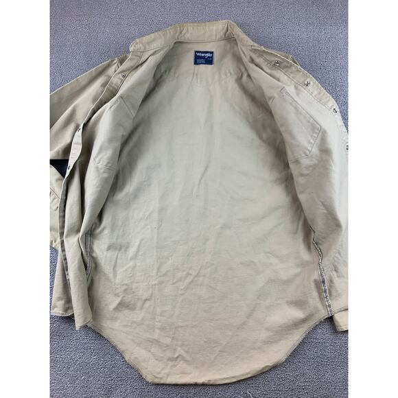 Wrangler Western Snap Shirt Mens 15 34 Khaki Beige Pearl Long Sleeve Regular Fit - Picture 3 of 9
